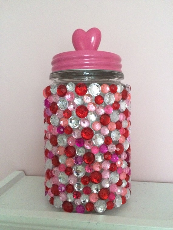 Items similar to Valentine's Day Candy Jar with Heart Lid, Decorated
