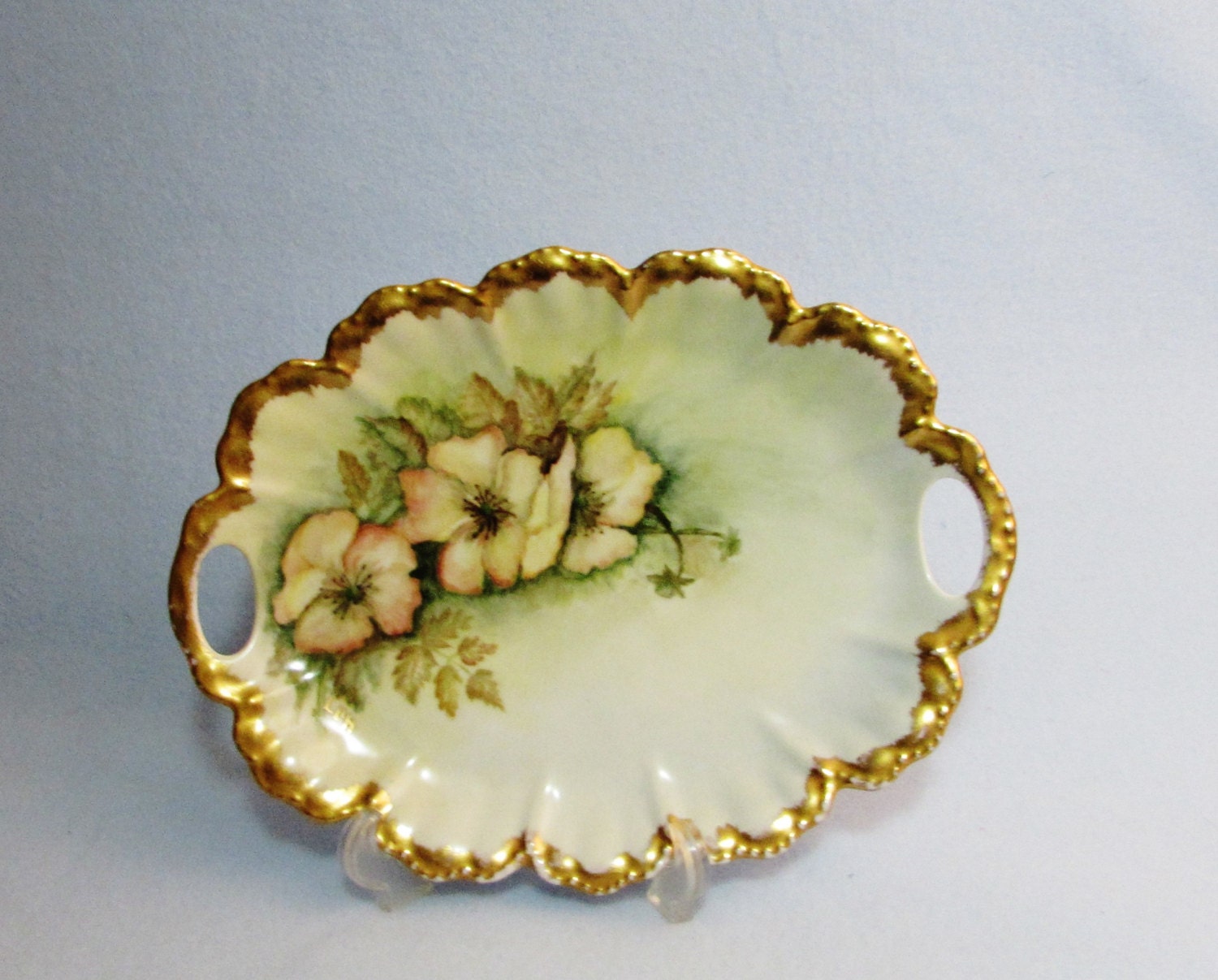 Vintage Porcelain Serving Plate with Handles by BeanzVintiques