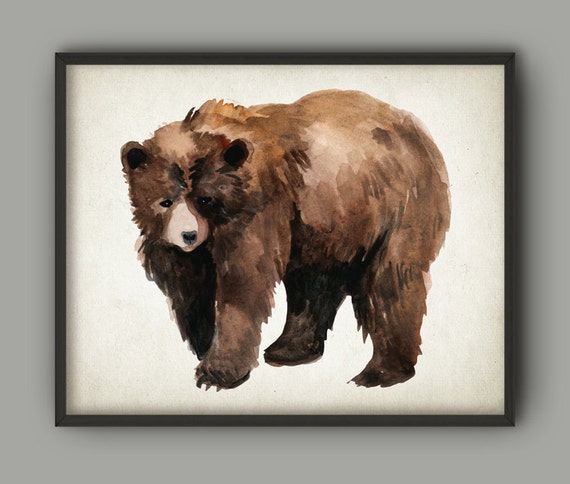 Grizzly Bear Watercolor Art Poster Bear Art Print North