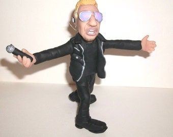 Bono Vox, U2 lead singer, sculpture, polymer clay figurine - hand sculpted, rock star home decor - made of fimo, sculpey