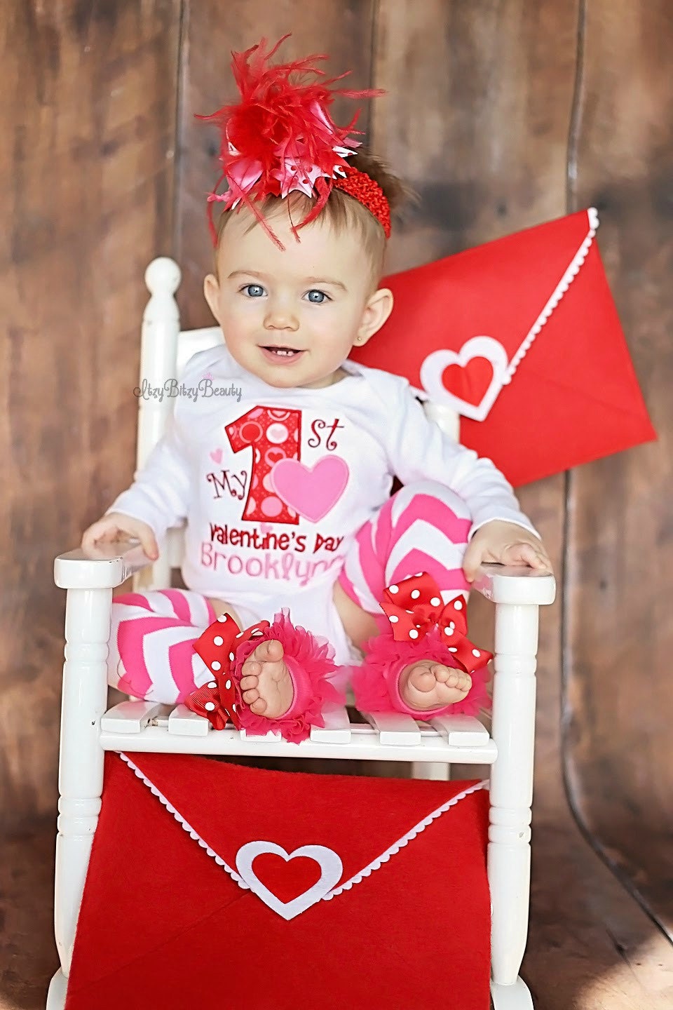 My first valentines day baby girl bodysuit headband