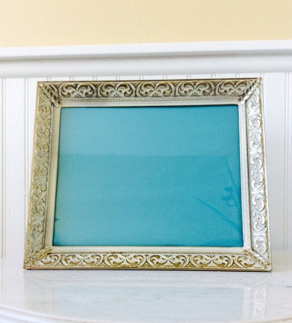 Vintage Gold Metal Ornate Whitewashed 8 X 10 by YellowHouseDecor