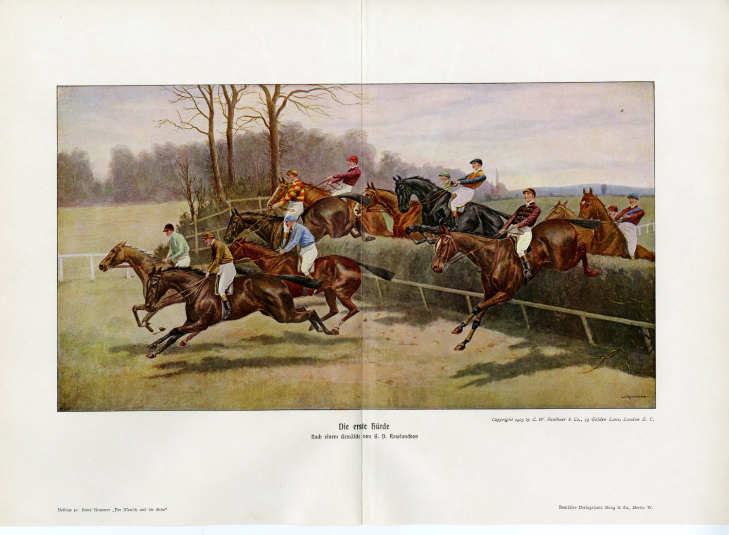 Horse Derby Race Art Print C.1903 The First Hurdle by G.D.