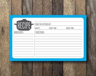 Recipe Card Printable Recipe Card Instant Download Kitchen