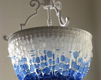 Sea Glass Chandelier Lighting FLUSH MOUNT Ceiling light Fixture Coastal Decor Beach Glass Lighting sea glass light fixtures beach house