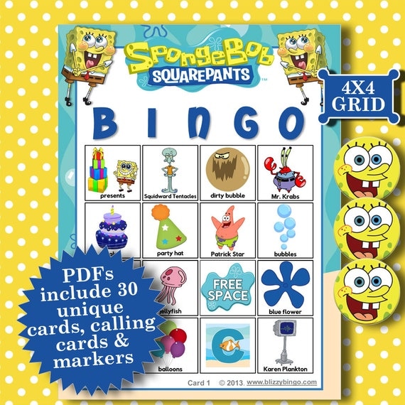SPONGEBOB 4x4 Bingo printable PDFs contain everything you need