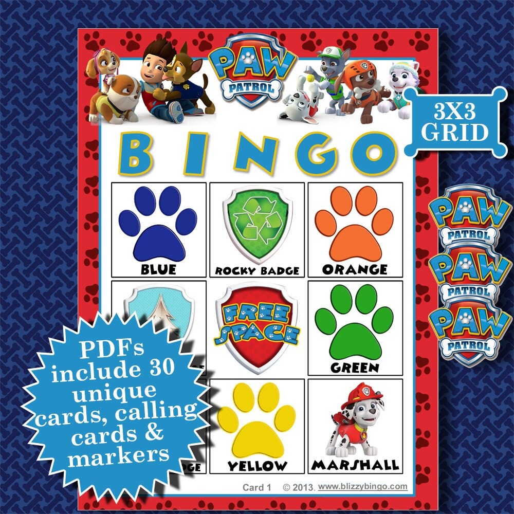 PAW PATROL 3x3 Bingo printable PDFs contain everything you