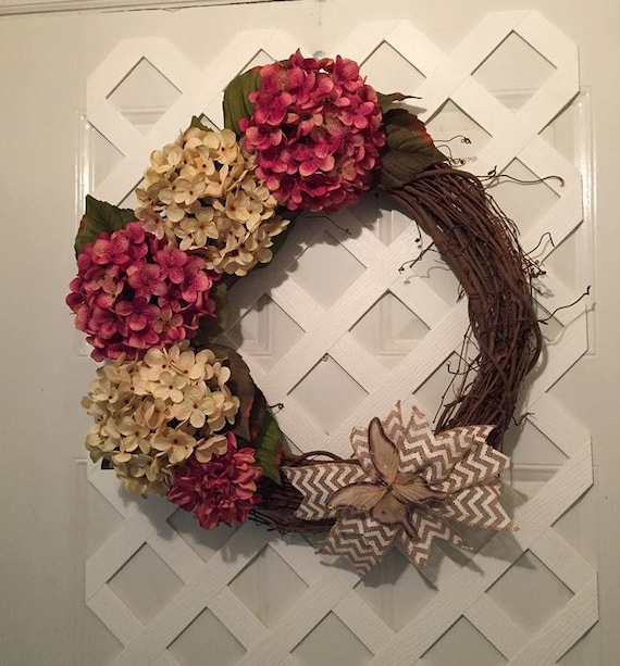 Hydrangea Wreaths - Pink and Cream Wreath - Summer Hydrangea Wreath - Hydrangea Door Wreath - Pink Hydrangeas - Christmas In July - Flowers