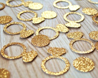 Bachelorette party decorations, Dimond ring, Engagement ring confetti, Glitter gold confetti, Rings and circles 50 pcs, Bridal party