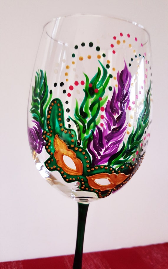 Mardi Gras Wine Glass Hand Painted Masquerade Masks