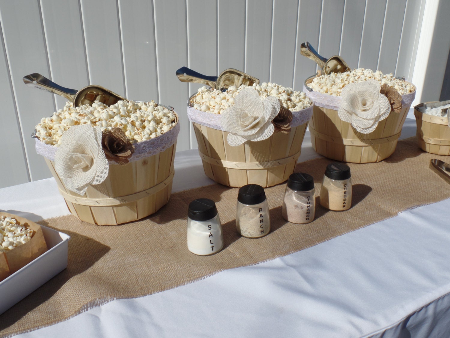 Popcorn Bar Large Basket Burlap Flower Party in a Box