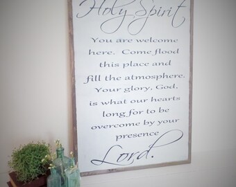 Holy Spirit You are Welcome Here Wood Sign Christian Wooden Sign Inspirational Art Large Wood Sign 2x3 Christmas Gift