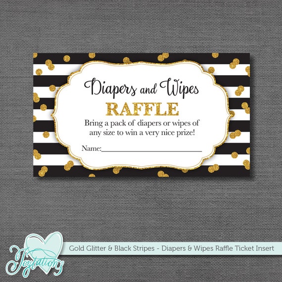 gold glitter and black stripes diapers and wipes raffle ticket