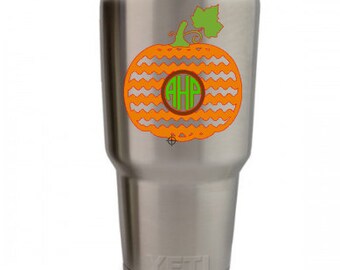 Chevron Pumpkin Monogram Decal - Fall Monogram Decal - Car Decal - Yeti Decal - Water Bottle Decal-Chevron Pumpkin Decal