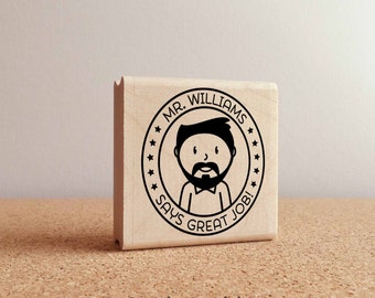Personalized Male Teacher Rubber Stamp, Custom Teacher Stamp - Choose Text, Hairstyle