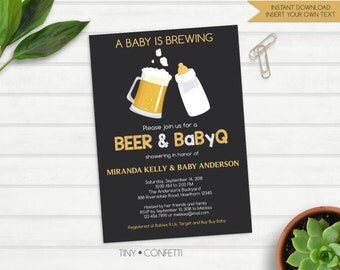 beer baby shower invitation, beer bbq baby shower, a baby is brewing invitation, babyq invitation, beer and babyq invitation, chalkboard