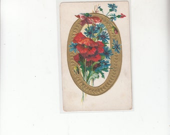 Antique Embossed Alphabet Letter Postcard/Rich Gold And Embossed Poppies/LOOK