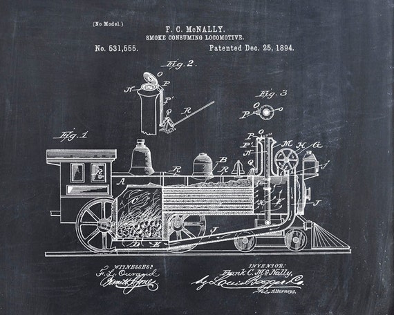 Patent Print of a Locomotive Engine Patent Art Print Patent