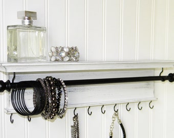 Rustic Bracelet Bangles Necklace Jewelry Holder 18" Distressed White
