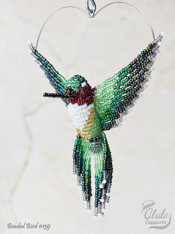 Beaded Bird Necklace Beaded Hummingbird by AlulaCreations on Etsy
