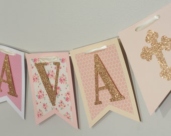 Baptism Banner - Christening Banner - First Communion Banner - Girls Baptism Banner - Custom Baptism Banner - Girls Confirmation Banner