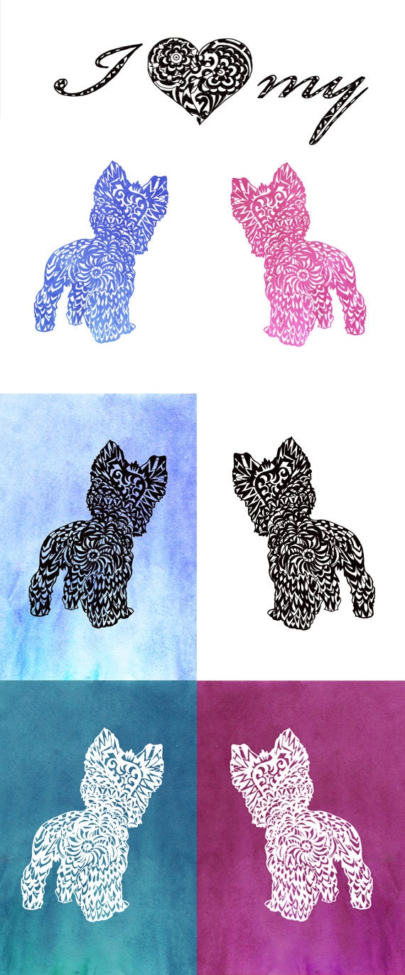 Yorkie Svg Zentangle Silhouette Yorkshire terrier Clip by ...