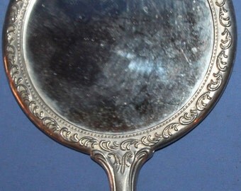 Vintage Ornate Floral Metal Round Hand Mirror