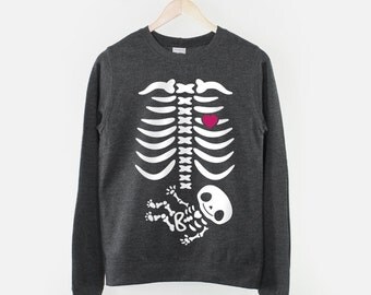 Pregnant Skeleton Sweatshirt Costume Crewneck Jumper Halloween Maternity