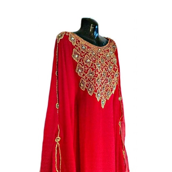 SALE Ameera Ruby Red Abaya Caftan Gold Beaded Kaftan by Jywal