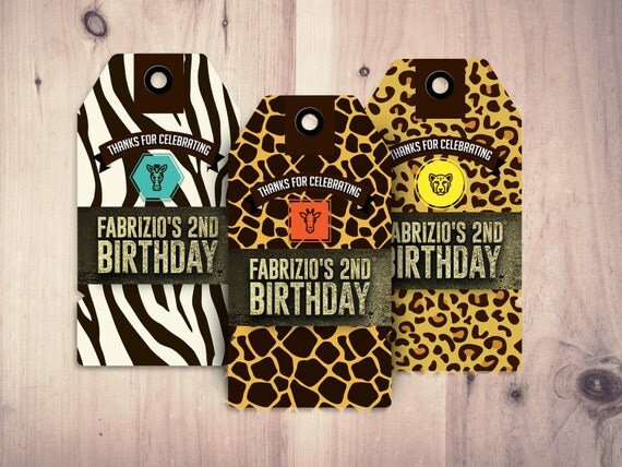 Party favor tag, Zoo, Safari tag, baby shower, birthday favor, baby shower decor, animal print, animal tag, birthday party, thank you, twins Il_570xn