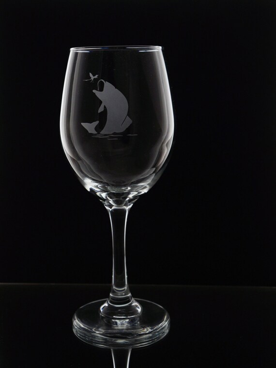 Fish Stemmed Wine Glasses Etched Fish Wine Glasses Fish