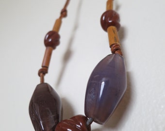 vintage 60's 70's beaded leather knotted necklace