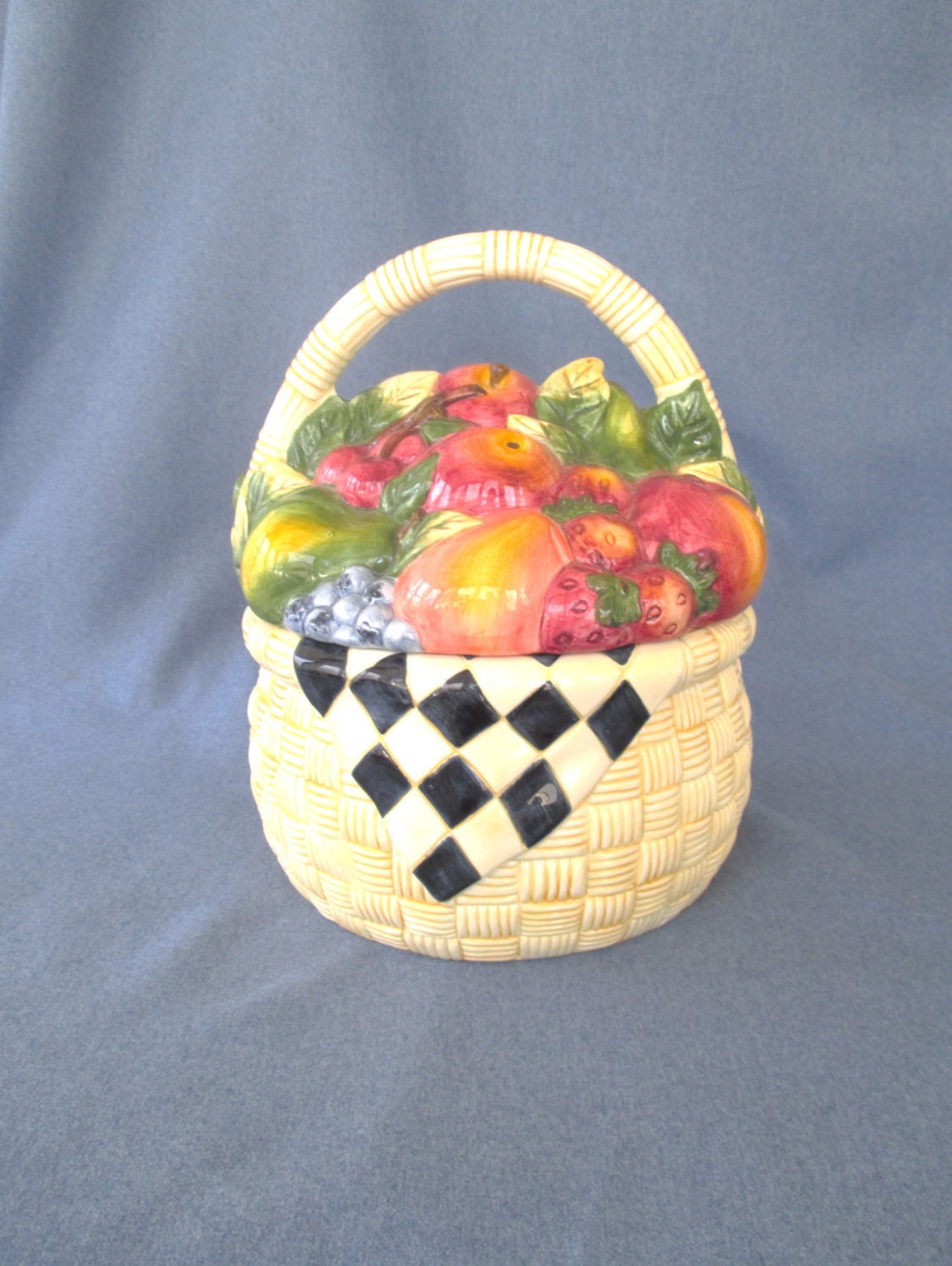 Cookie Jar Ceramic Basket of Fruit Susan Winget
