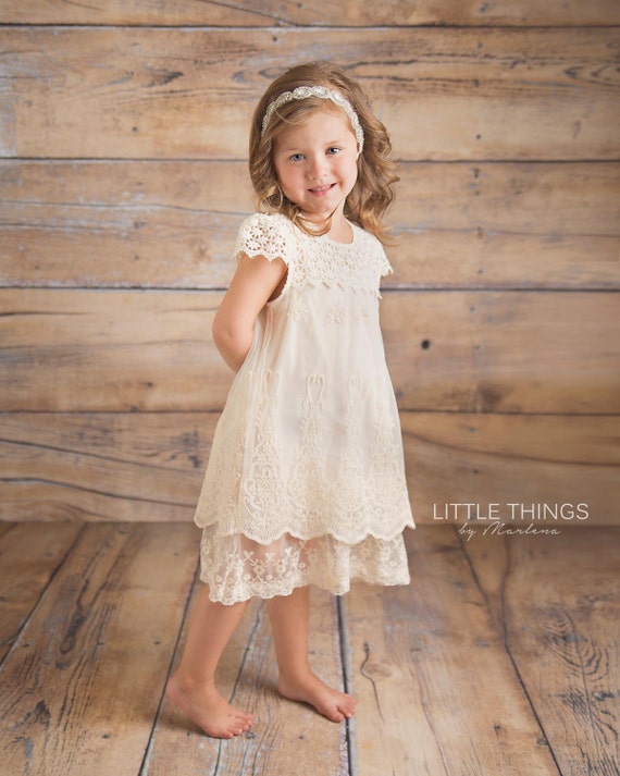 Ivory Lace Dress Shabby Chic baby. Rustic Wedding Flower Girl