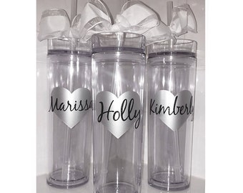 4 Custom skinny tumblers,personalized cups, bridal shower gift, wedding gift, wedding cups, bridesmaids gift, Bachelorette gift, Bride gift