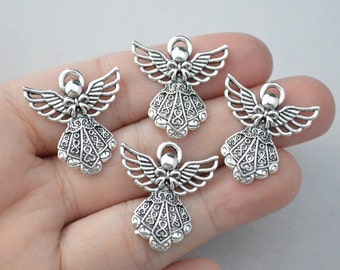 8 Pcs Angel Charms Angel Pendants Antique Silver Tone 23x26mm - YD0264
