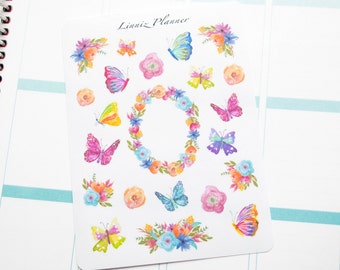 Butterflies Flowers Colorful Decorative (matte planner stickers)