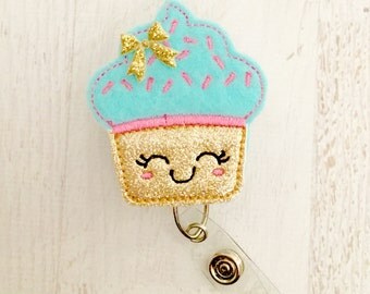 Blue CupCake Felt Paper clip l Badge Reel ID Holder l Magnet l Brooch Pin l Planner Clip ID Lanyard Planner Accessories
