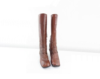 60s Boots Size 7 Vintage GoGo Boots 60s Mod Boots 1960s Go Go Boots Brown Leather Boots Mod 60s Boots, Go Go Boots Size 7 / 37.5