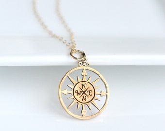 Graduation Compass Necklace - Grad Jewelry - College Graduation - Gold Compass Necklace - Gold Compass Pendant - Gold Compass Jewelry