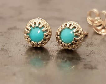 Turquoise Stud Earrings - 14K Gold Studs - Dainty Earrings - December Birthstone Earrings - Minimalist Jewelry - Venexia Jewelry
