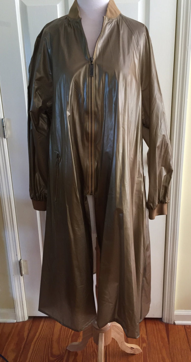 Vintage Totes Raincoat Vinyl Womens Long Gold by TimeAgainVintage
