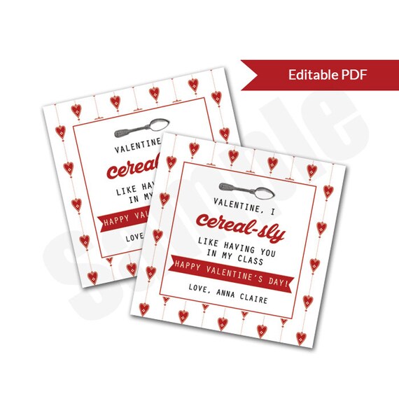Cerealsly Like You Valentines Editable PDF Printable Digital