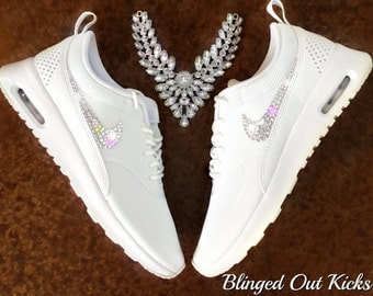 Women's Nike Air Max Thea Premium in Pure Light White w/Swarovski Crystals - Custom Nikes - Custom Shoes - Bling Nikes - Nike Thea - Nikes