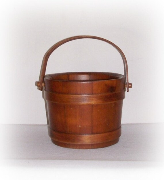 Brown Wood Natural Wooden Bucket With Handle Farmhouse