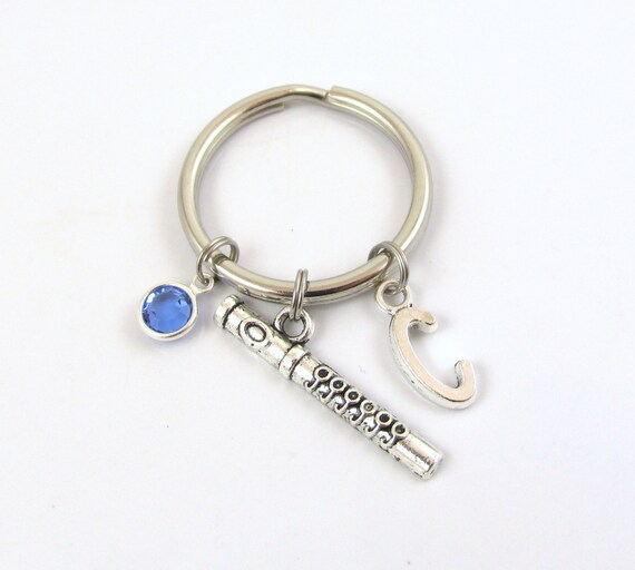Flute Keychain choose a birthstone and initial by BeadBrilliant
