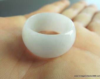 Certified Jade Ring, Jadeite Jade 100% Natural Fei Cui 翡翠 (Grade A ) *** Untreated *** white US 12.5 GA351917