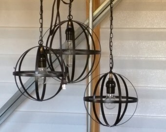 Chandelier, orb chandelier, hanging light, industrial decor, metal globe, light fixture, ceiling light, urban decor, modern decor, pendant