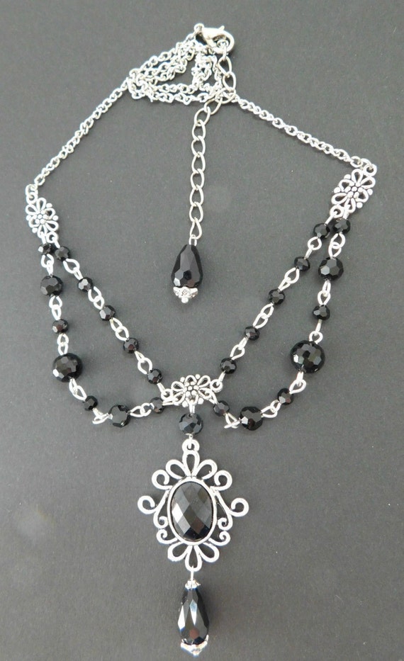 Gothic Black Beaded Necklace