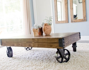 Factory Cart Industrial Coffee Table, Factory Cart Coffee Table, Distressed Coffee Table, Rustic Coffee Table, Industrial Coffee Table